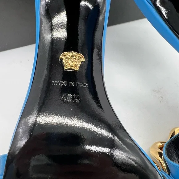 VERSACE Curb LinkBlock Heel Leather Mules - Picture 12 of 14